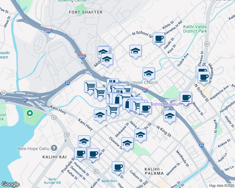 map of restaurants, bars, coffee shops, grocery stores, and more near 1012 Richard Lane in Honolulu
