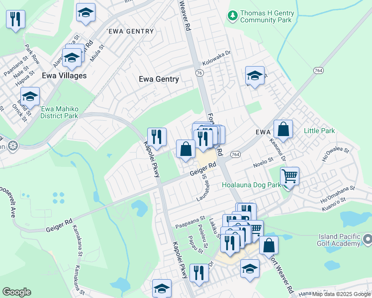 map of restaurants, bars, coffee shops, grocery stores, and more near 91-241 Hanapouli Circle in Ewa Beach