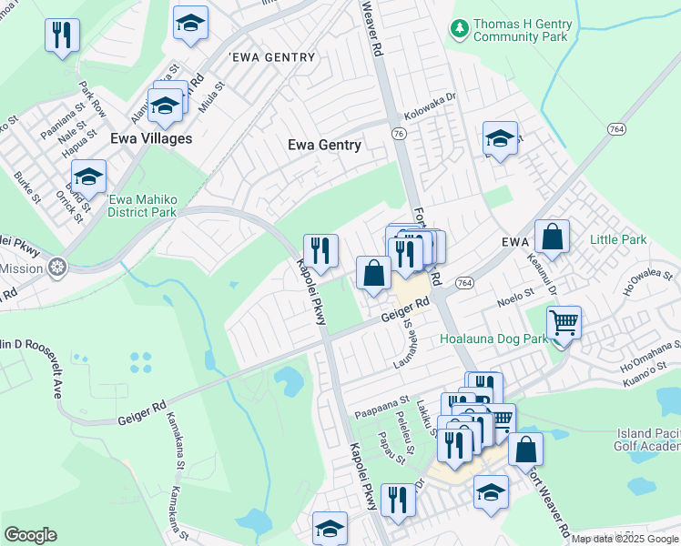 map of restaurants, bars, coffee shops, grocery stores, and more near 91-1132 Keaalii Place in Ewa Beach