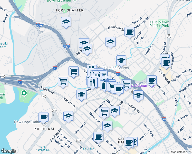 map of restaurants, bars, coffee shops, grocery stores, and more near 1012 Richard Lane in Honolulu