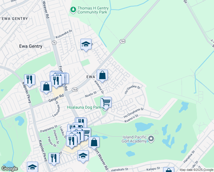 map of restaurants, bars, coffee shops, grocery stores, and more near 91-1064 Komoaina Street in Ewa Beach
