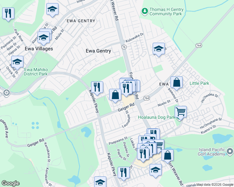 map of restaurants, bars, coffee shops, grocery stores, and more near 91-221 Hanapouli Circle in Ewa Beach