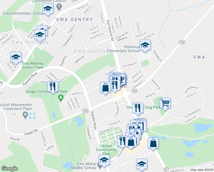 map of restaurants, bars, coffee shops, grocery stores, and more near 91-241 Hanapouli Circle in Ewa Beach