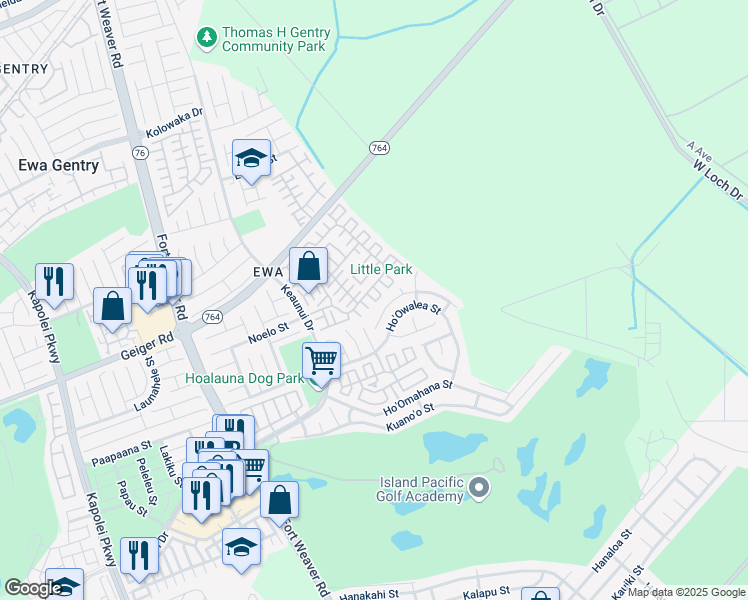 map of restaurants, bars, coffee shops, grocery stores, and more near 91-1030 Ho'oka'ahea Street in Ewa Beach