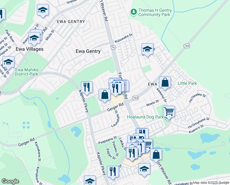 map of restaurants, bars, coffee shops, grocery stores, and more near 91-207 Hanapouli Circle in Ewa Beach