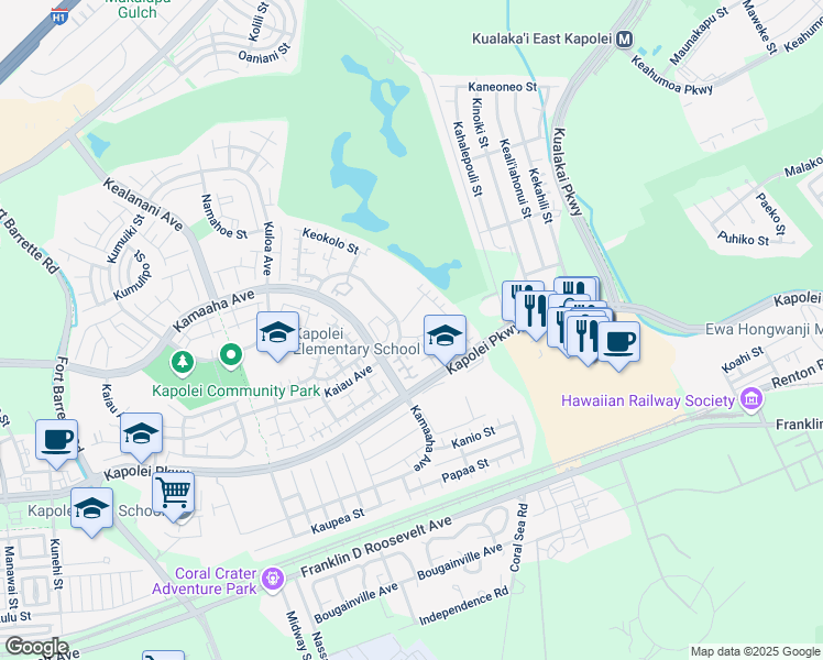 map of restaurants, bars, coffee shops, grocery stores, and more near 91-1002A Opuku Street in Kapolei