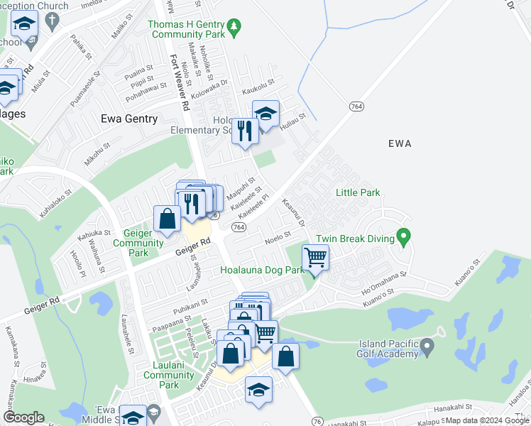 map of restaurants, bars, coffee shops, grocery stores, and more near 91-1549 Pukanala Street in Ewa Beach