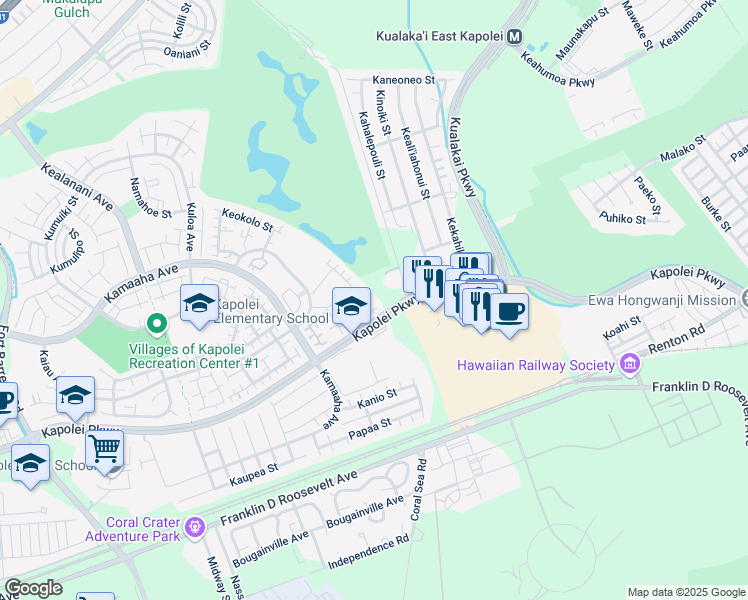map of restaurants, bars, coffee shops, grocery stores, and more near 91-1056 Kalehuna Street in Kapolei