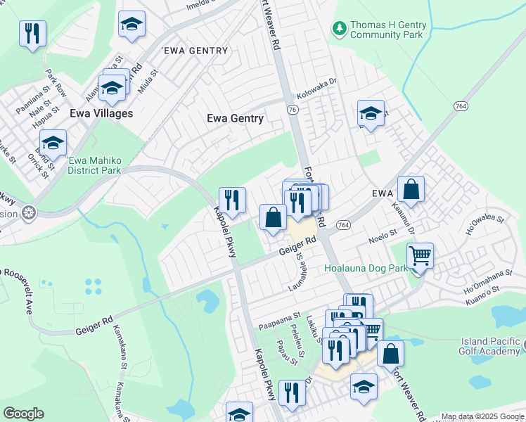 map of restaurants, bars, coffee shops, grocery stores, and more near 91-1161 Lukahiu Place in Ewa Beach