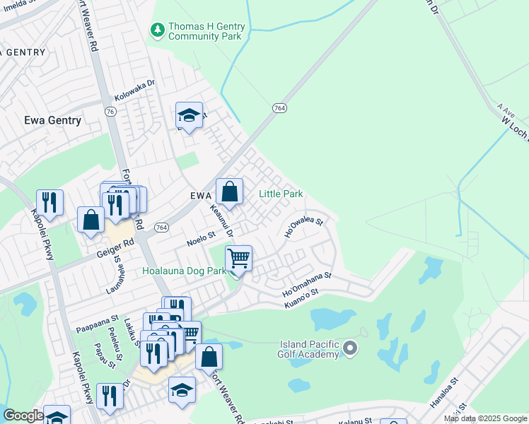 map of restaurants, bars, coffee shops, grocery stores, and more near 91-1848 Luahoana Street in Ewa Beach