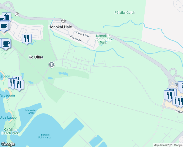 map of restaurants, bars, coffee shops, grocery stores, and more near 92-1543 Ali'inui Drive in Kapolei