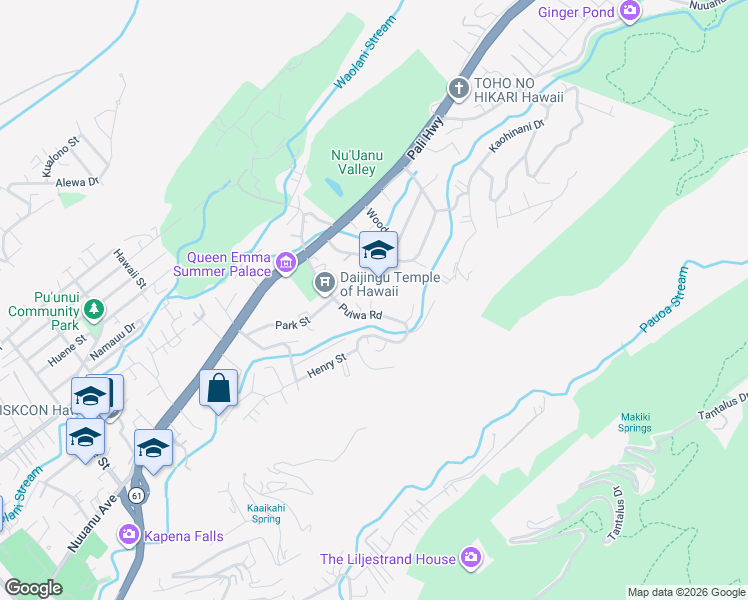 map of restaurants, bars, coffee shops, grocery stores, and more near 145 Puiwa Road in Honolulu