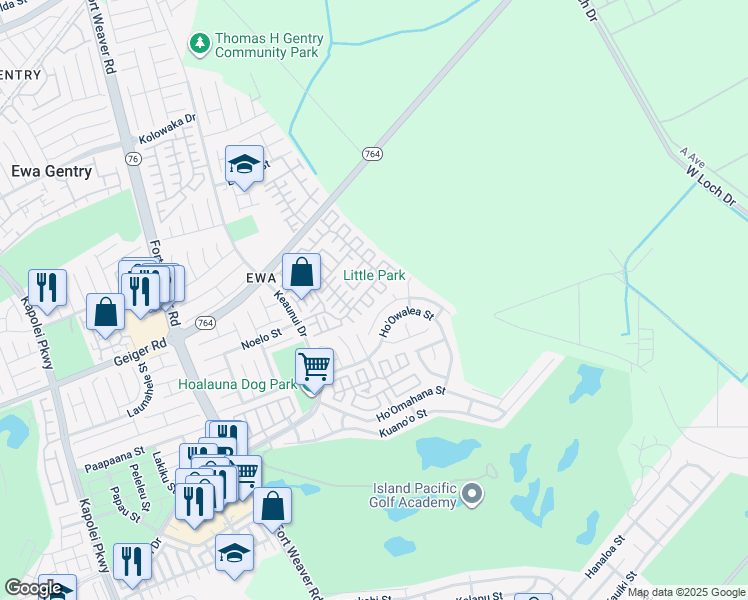 map of restaurants, bars, coffee shops, grocery stores, and more near 91-1030 Ho'oka'ahea Street in Ewa Beach