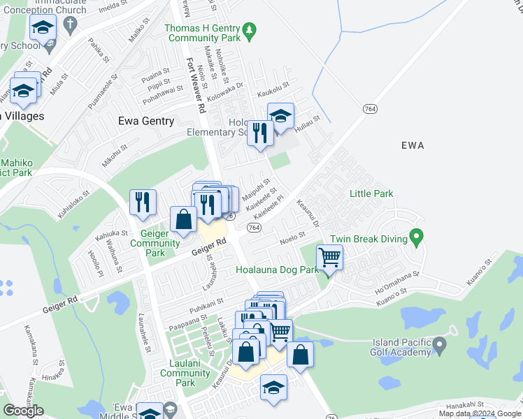 map of restaurants, bars, coffee shops, grocery stores, and more near 91-242 Kaieleele Place in Ewa Beach