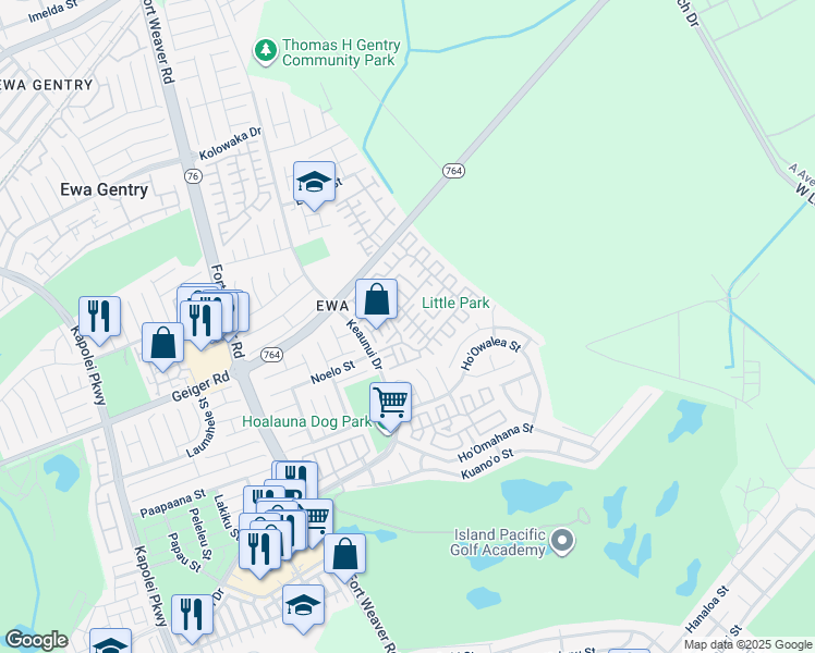 map of restaurants, bars, coffee shops, grocery stores, and more near 91-1989 Luahoana Street in Ewa Beach