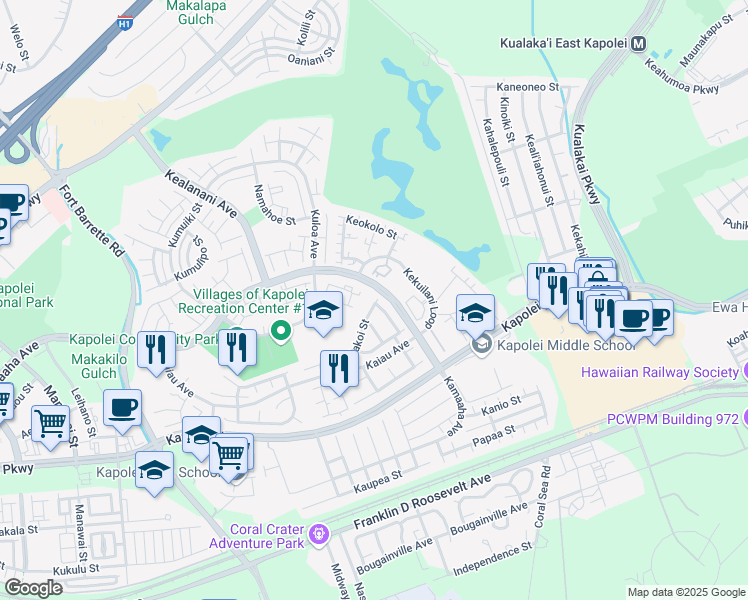 map of restaurants, bars, coffee shops, grocery stores, and more near 91-1168 Lanakoi Street in Kapolei