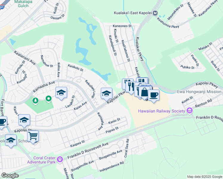 map of restaurants, bars, coffee shops, grocery stores, and more near 91-1048 Kalehuna Street in Kapolei