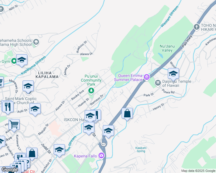 map of restaurants, bars, coffee shops, grocery stores, and more near 2714 Liliha Street in Honolulu