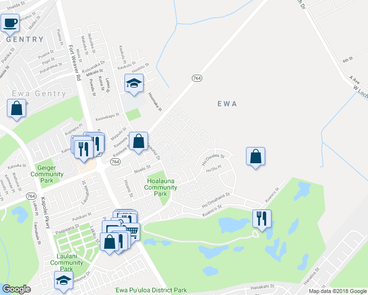 map of restaurants, bars, coffee shops, grocery stores, and more near 91-1997 Luahoana Street in Ewa Beach