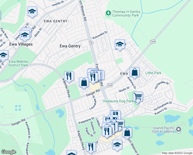 map of restaurants, bars, coffee shops, grocery stores, and more near 91-1280 Kaneana Street in Ewa Beach
