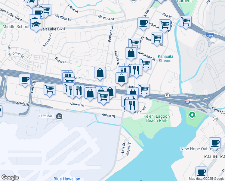 map of restaurants, bars, coffee shops, grocery stores, and more near in Honolulu