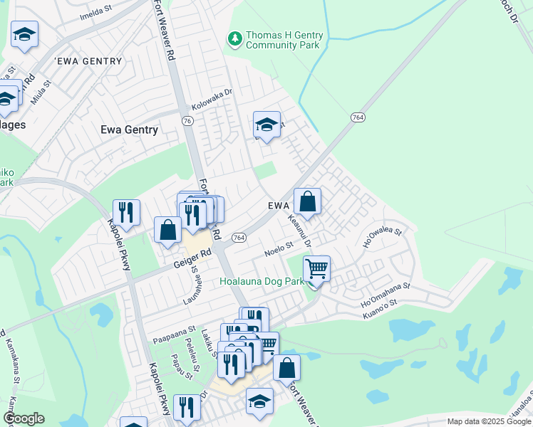 map of restaurants, bars, coffee shops, grocery stores, and more near 91-269 Kaieleele Place in Ewa Beach