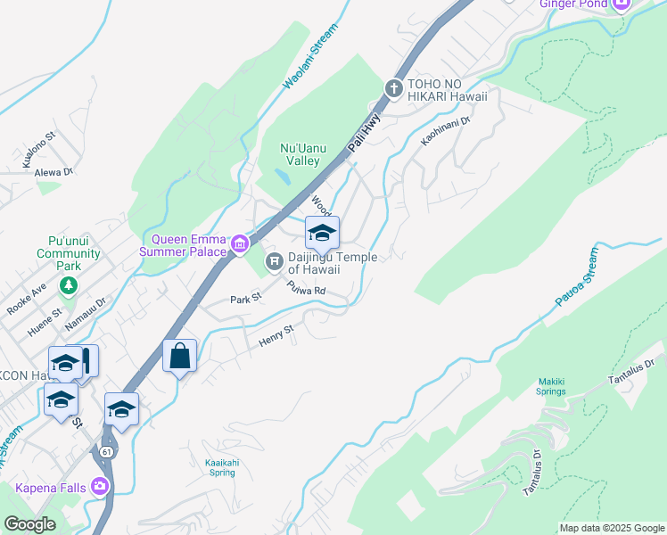 map of restaurants, bars, coffee shops, grocery stores, and more near 3055 Puiwa Lane in Honolulu