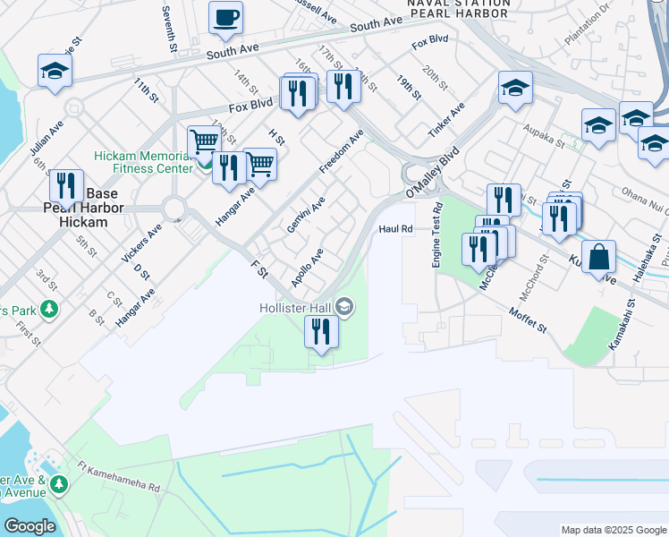 map of restaurants, bars, coffee shops, grocery stores, and more near 372 Lewahana Loop in Honolulu