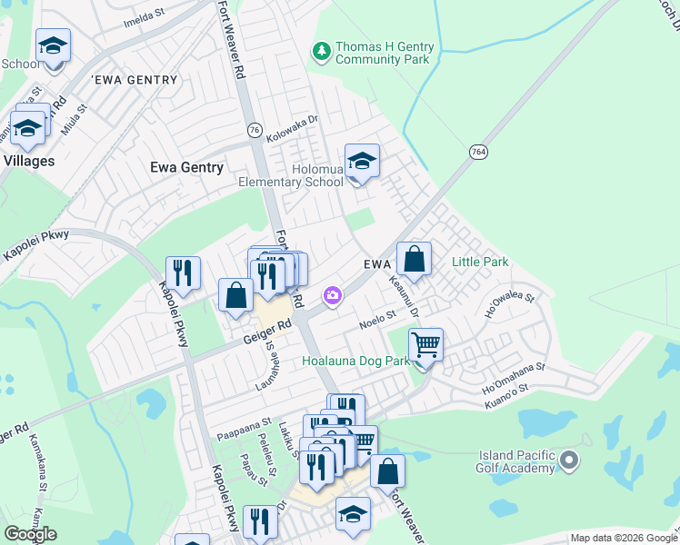 map of restaurants, bars, coffee shops, grocery stores, and more near 91-268 Kaieleele Place in Ewa Beach