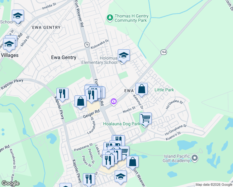 map of restaurants, bars, coffee shops, grocery stores, and more near 91-268 Kaieleele Place in Ewa Beach