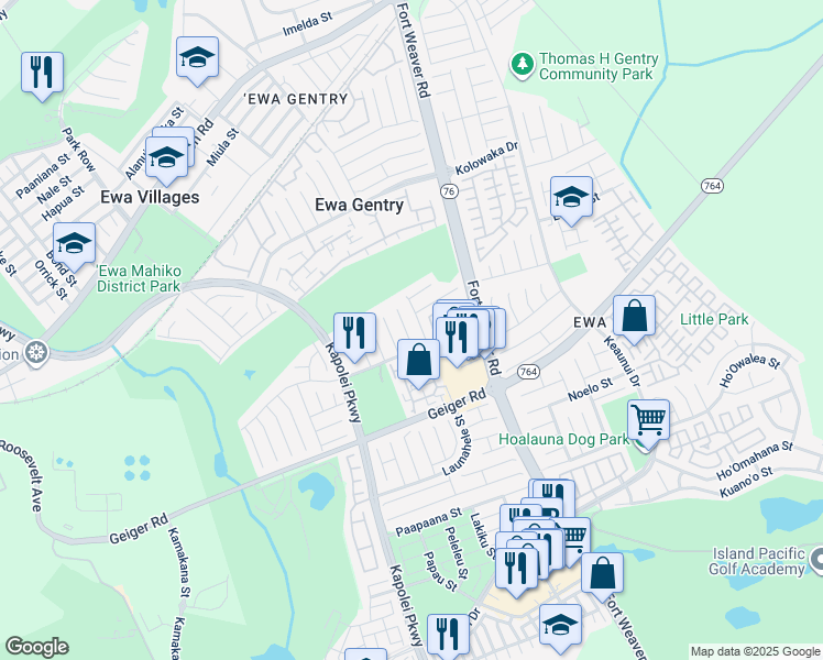 map of restaurants, bars, coffee shops, grocery stores, and more near 91-1185 Kupipi Place in Ewa Beach
