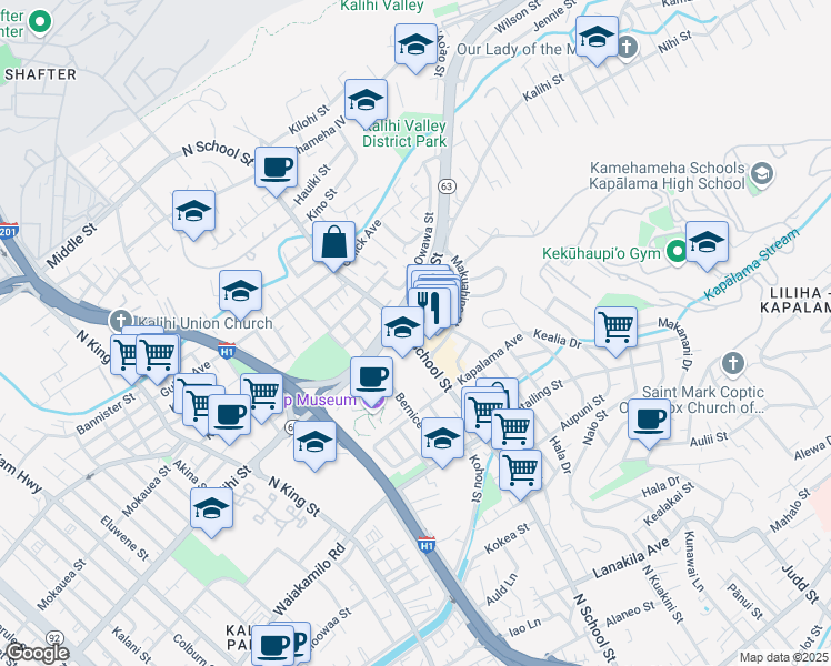 map of restaurants, bars, coffee shops, grocery stores, and more near in Honolulu