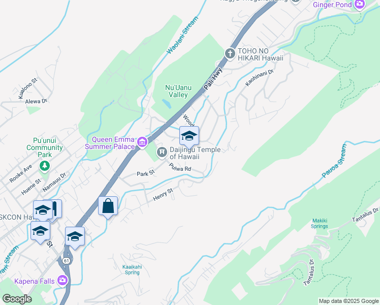 map of restaurants, bars, coffee shops, grocery stores, and more near 3055 Puiwa Lane in Honolulu