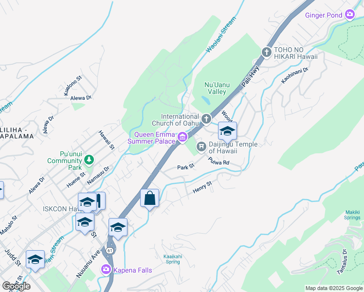 map of restaurants, bars, coffee shops, grocery stores, and more near 2913 Pali Highway in Honolulu