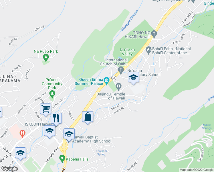 map of restaurants, bars, coffee shops, grocery stores, and more near 2913 Pali Highway in Honolulu