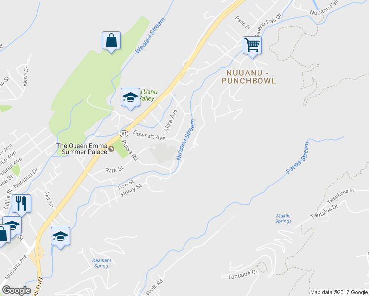 map of restaurants, bars, coffee shops, grocery stores, and more near 3006 Hoaloha Place in Honolulu