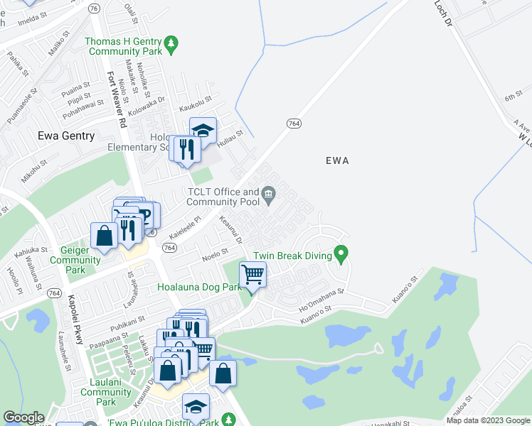 map of restaurants, bars, coffee shops, grocery stores, and more near 91-1997 Luahoana Street in Ewa Beach