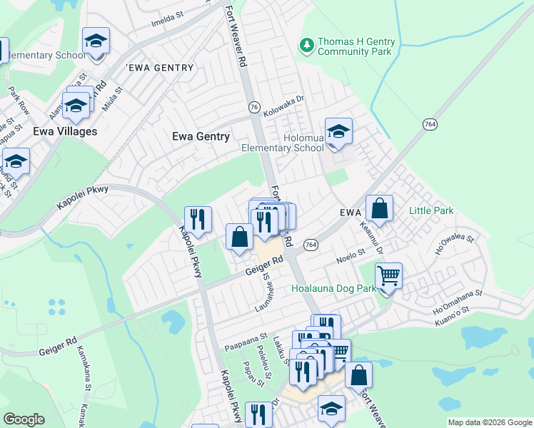 map of restaurants, bars, coffee shops, grocery stores, and more near 91-1210 Kaneana Street in Ewa Beach