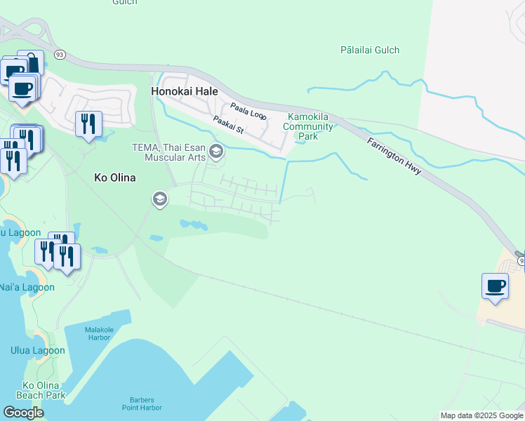 map of restaurants, bars, coffee shops, grocery stores, and more near 92-1531 Ali'inui Drive in Kapolei