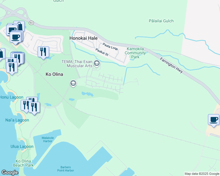 map of restaurants, bars, coffee shops, grocery stores, and more near 92-1531 Ali'inui Drive in Kapolei