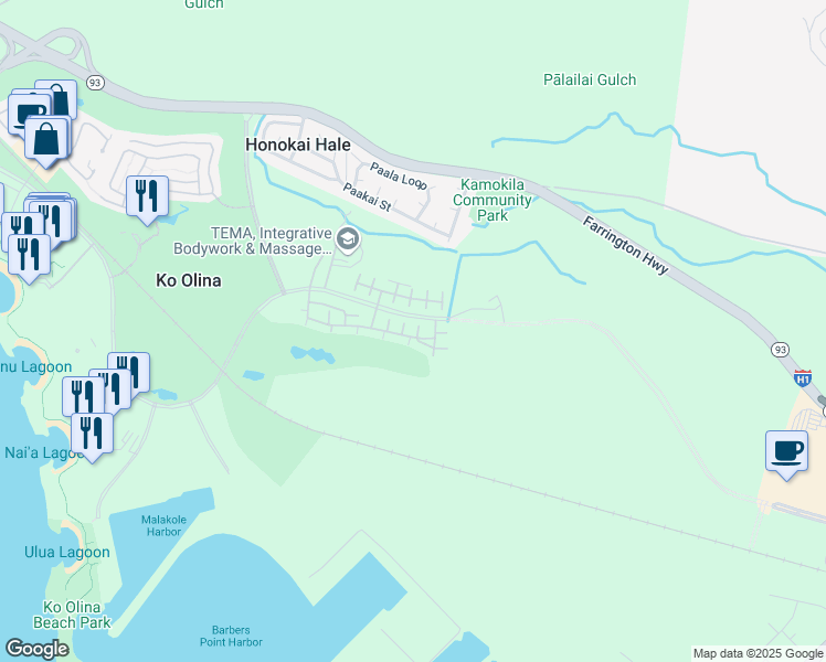 map of restaurants, bars, coffee shops, grocery stores, and more near 92-1531 Ali'inui Drive in Kapolei