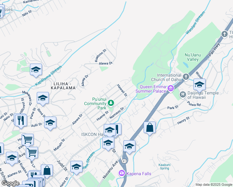map of restaurants, bars, coffee shops, grocery stores, and more near 2641 Rooke Avenue in Honolulu