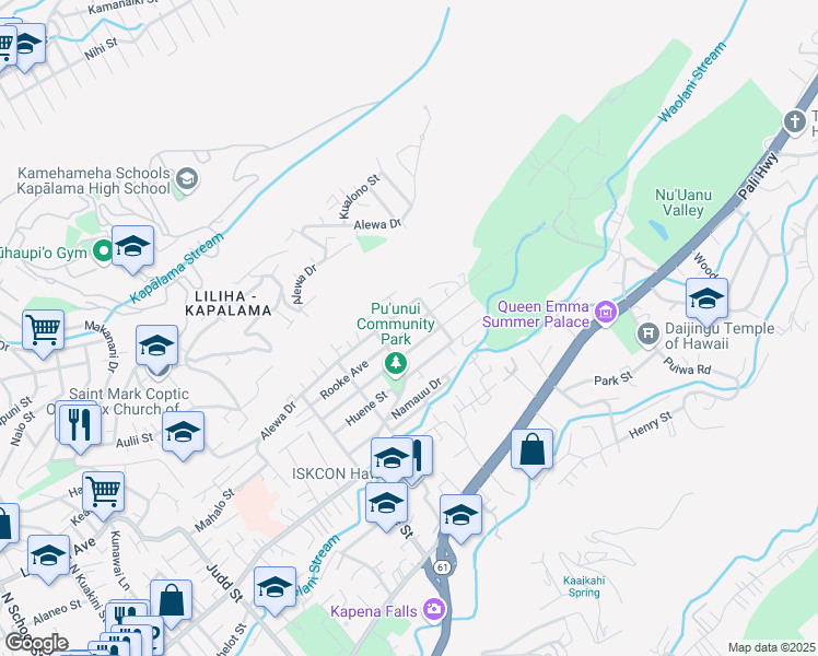 map of restaurants, bars, coffee shops, grocery stores, and more near 2641 Rooke Avenue in Honolulu