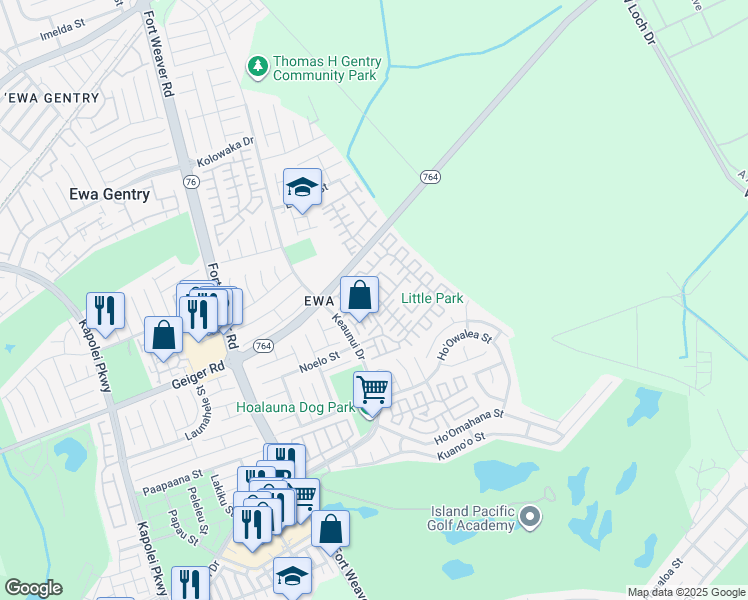 map of restaurants, bars, coffee shops, grocery stores, and more near 91-284 Makalauna Place in Ewa Beach