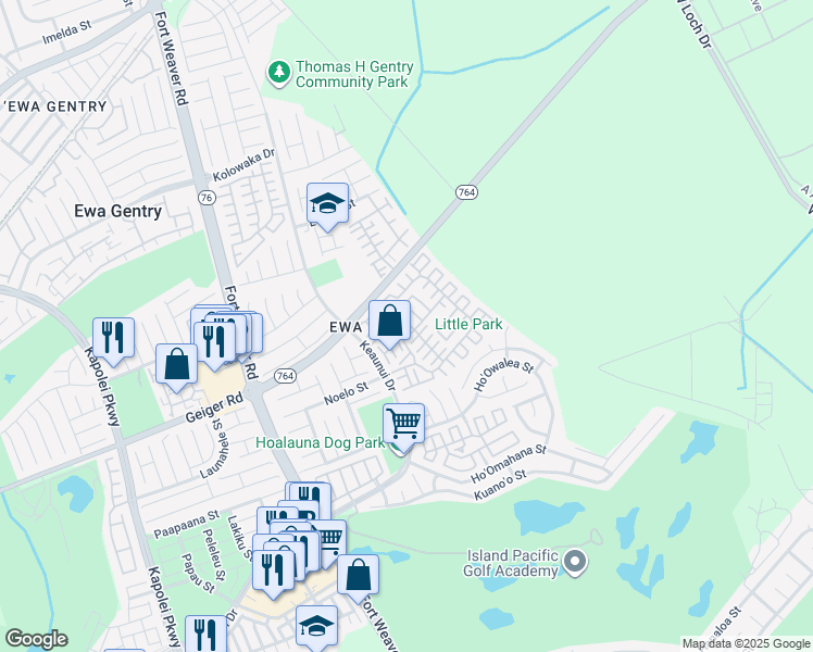 map of restaurants, bars, coffee shops, grocery stores, and more near 91-284 Makalauna Place in Ewa Beach