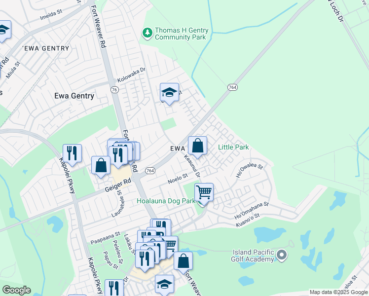 map of restaurants, bars, coffee shops, grocery stores, and more near 91-404 Makalea Street in Ewa Beach