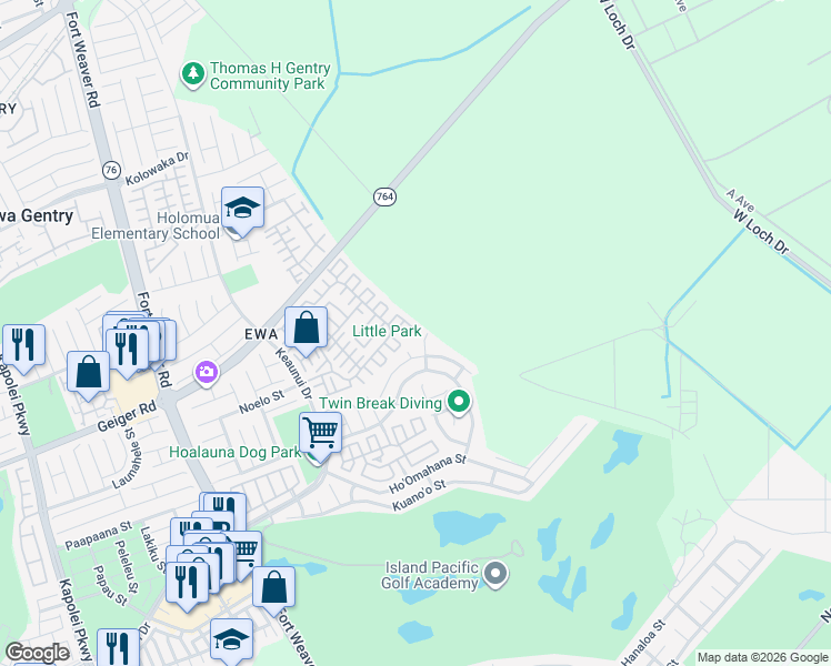 map of restaurants, bars, coffee shops, grocery stores, and more near 91-1031 Ho'omalie Place in Ewa Beach
