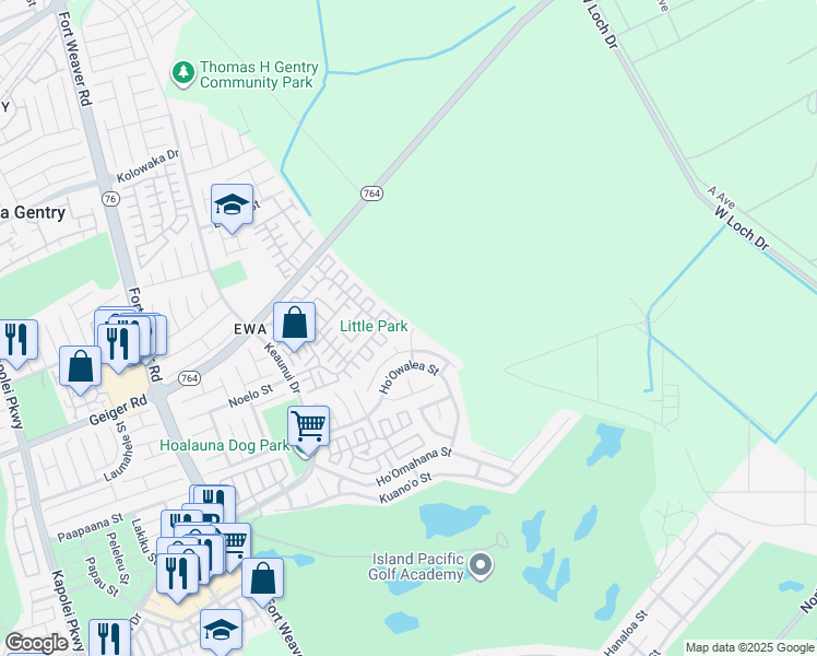 map of restaurants, bars, coffee shops, grocery stores, and more near 1032 Ho'omalie Place in Ewa Beach