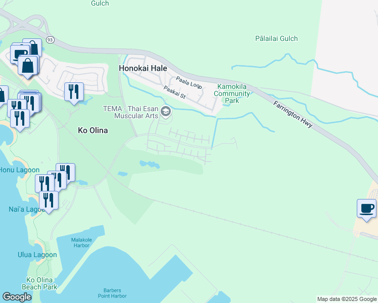 map of restaurants, bars, coffee shops, grocery stores, and more near 92-1521 Ali'inui Drive in Kapolei