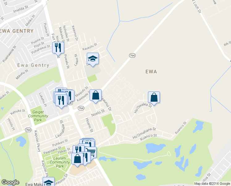 map of restaurants, bars, coffee shops, grocery stores, and more near 91-284 Makalauna Place in Ewa Beach